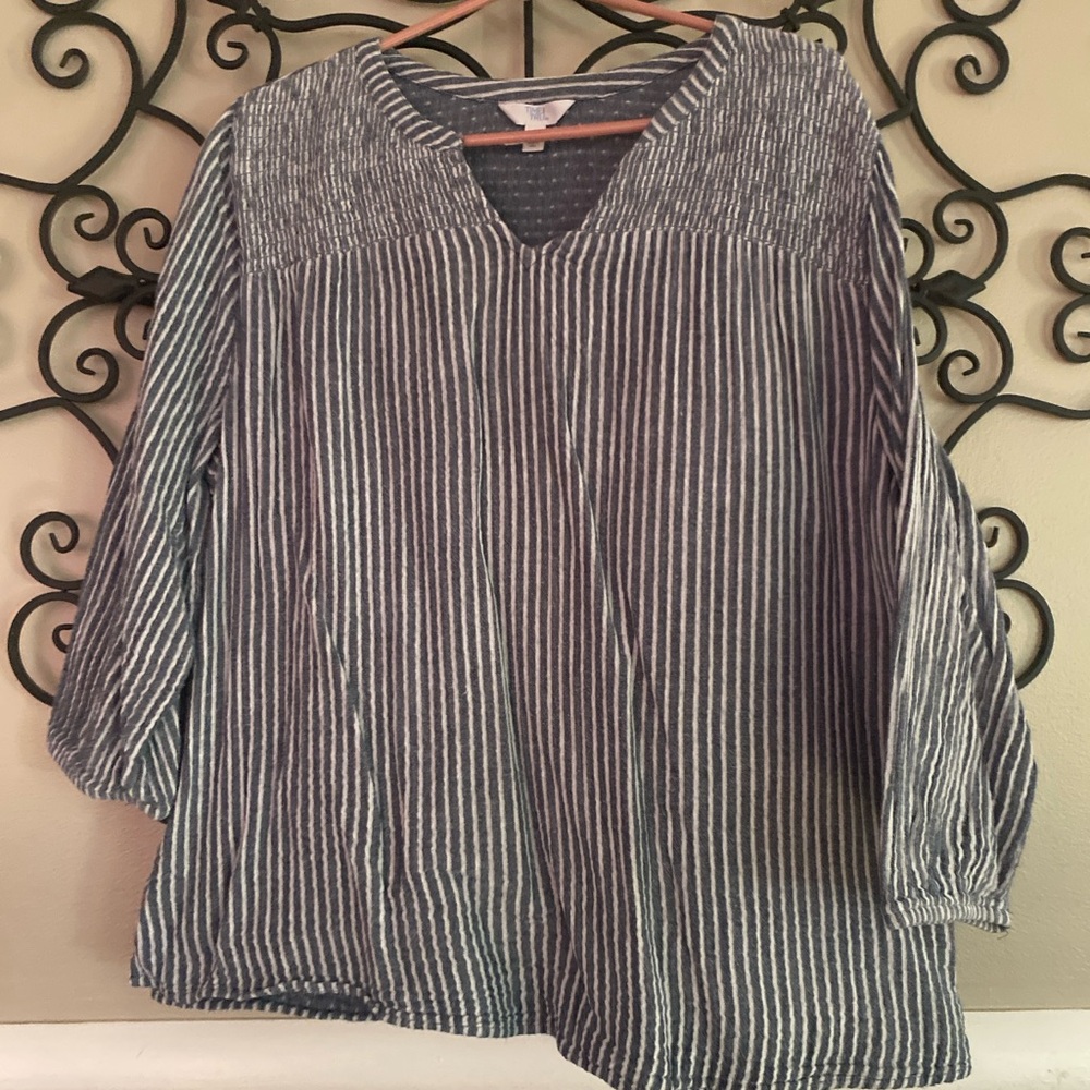 Time and Tru Blue Striped V-Neck Blouse